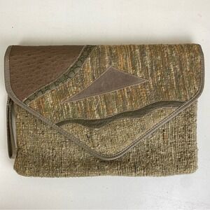 Vintage‎ 80s Bagland Faux Leather Tapestry Patchwork Large Clutch Purse Wristlet